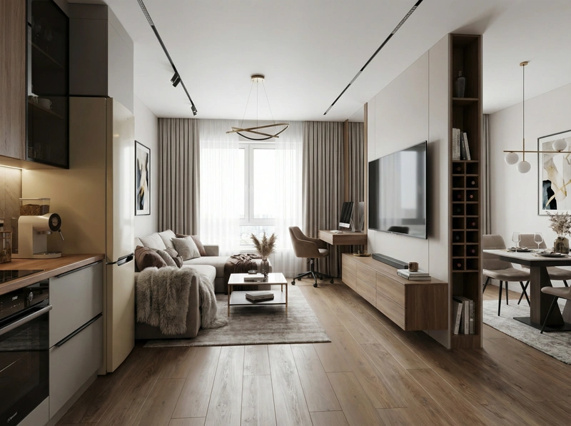 Дизайн интерьера в стиле Контемпорари — Гостиная от нейросети RoomGPT