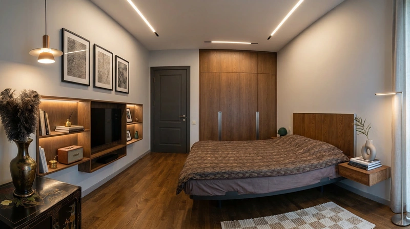 Дизайн спальни в стиле Контемпорари — фото интерьера от нейросети RoomGPT