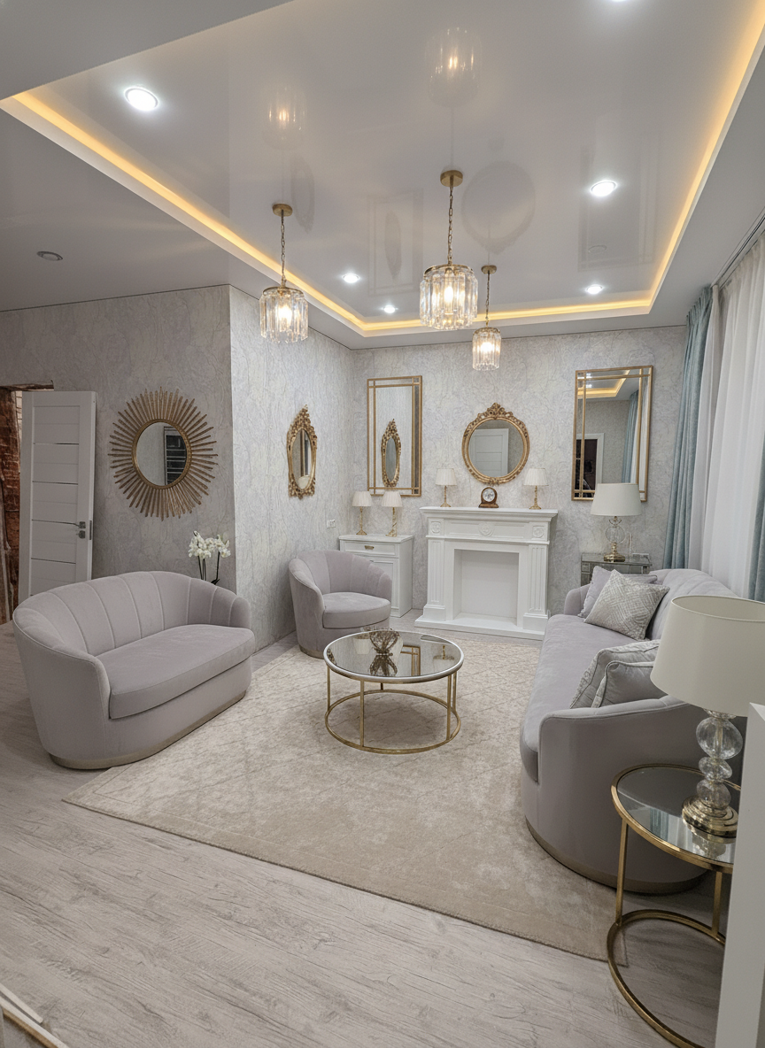 Дизайн гостиной в стиле Неоклассика — фото интерьера от нейросети RoomGPT