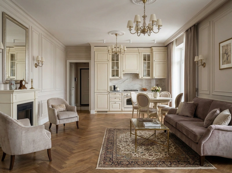 Дизайн интерьера в стиле Классика — Гостиная от нейросети RoomGPT