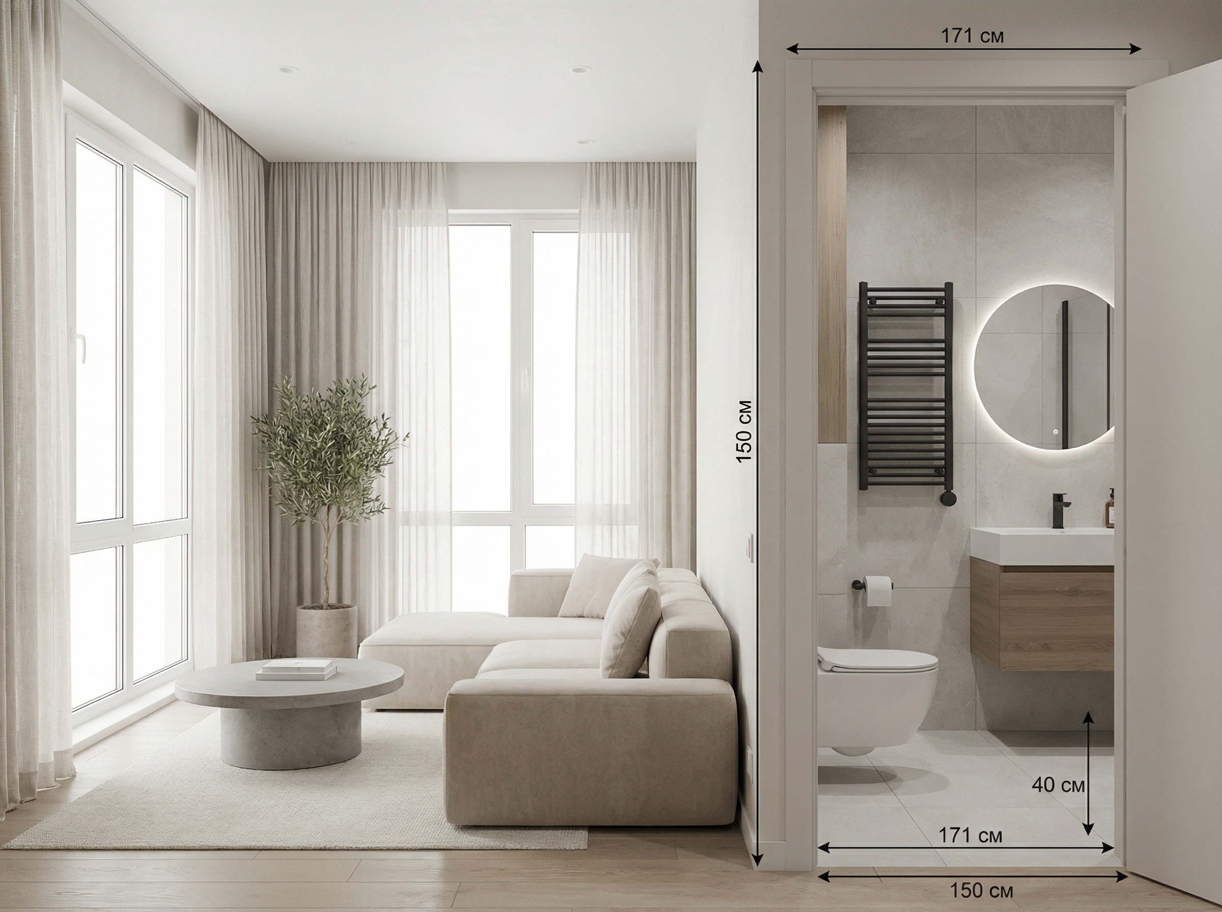 Дизайн гостиной в стиле Минимализм — фото интерьера от нейросети RoomGPT