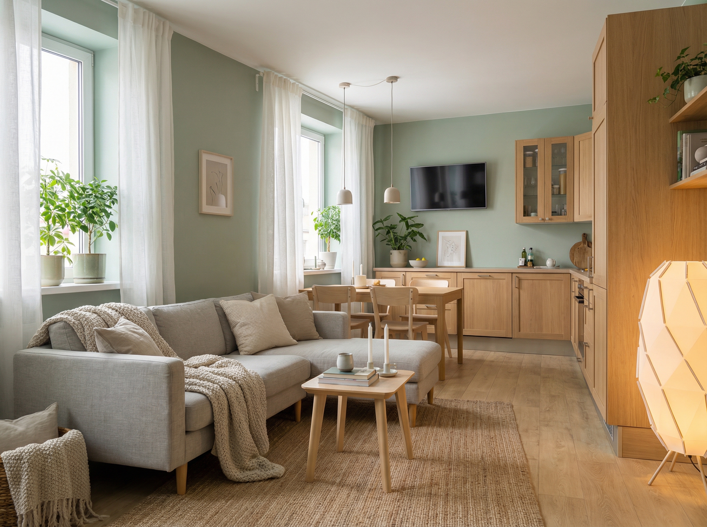 Дизайн гостиной в стиле Хюгге — фото интерьера от нейросети RoomGPT