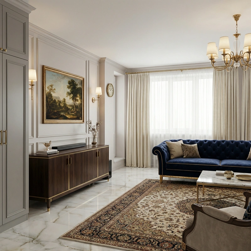Дизайн интерьера в стиле Классика — Гостиная от нейросети RoomGPT