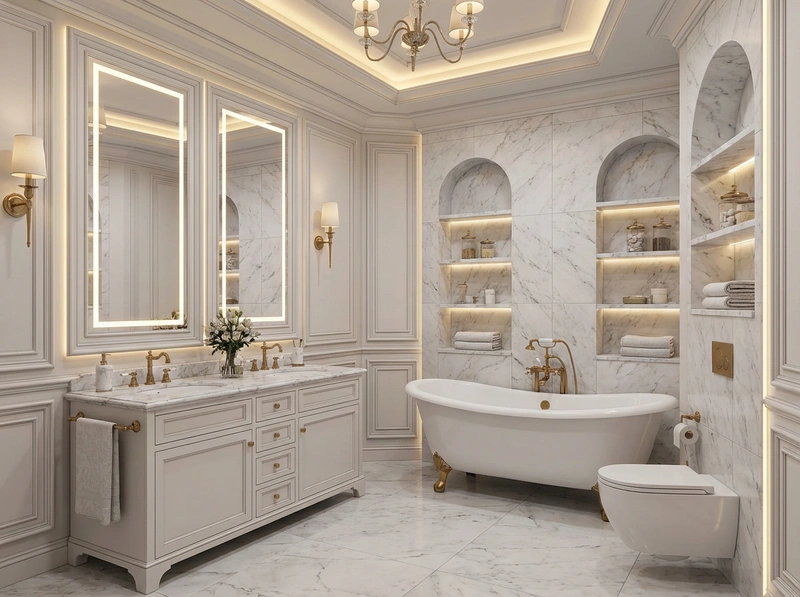 Дизайн ванной в стиле Классика — фото интерьера от нейросети RoomGPT