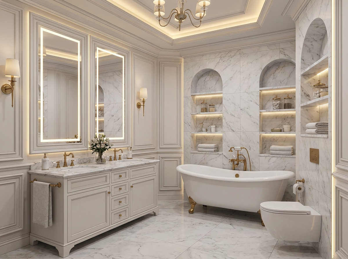 Дизайн ванной в стиле Классика — фото интерьера от нейросети RoomGPT