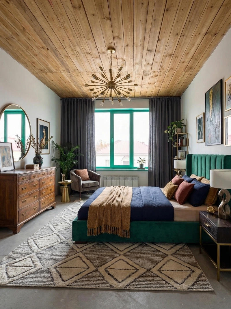 Дизайн спальни в стиле Эклектика — фото интерьера от нейросети RoomGPT