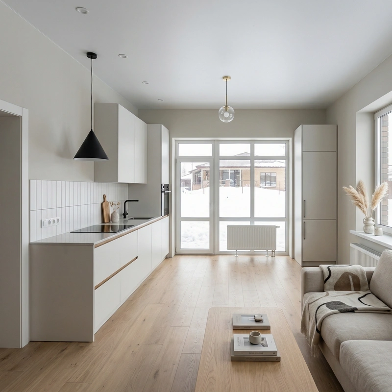 Дизайн кухни в стиле Сканди — фото интерьера от нейросети RoomGPT