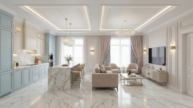 Дизайн кухни в стиле Неоклассика — фото интерьера от нейросети RoomGPT