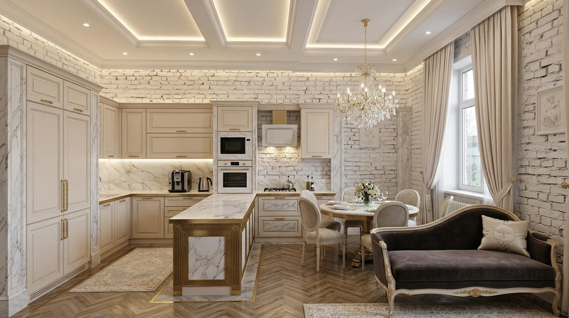 Дизайн интерьера в стиле Неоклассика — Кухня от нейросети RoomGPT