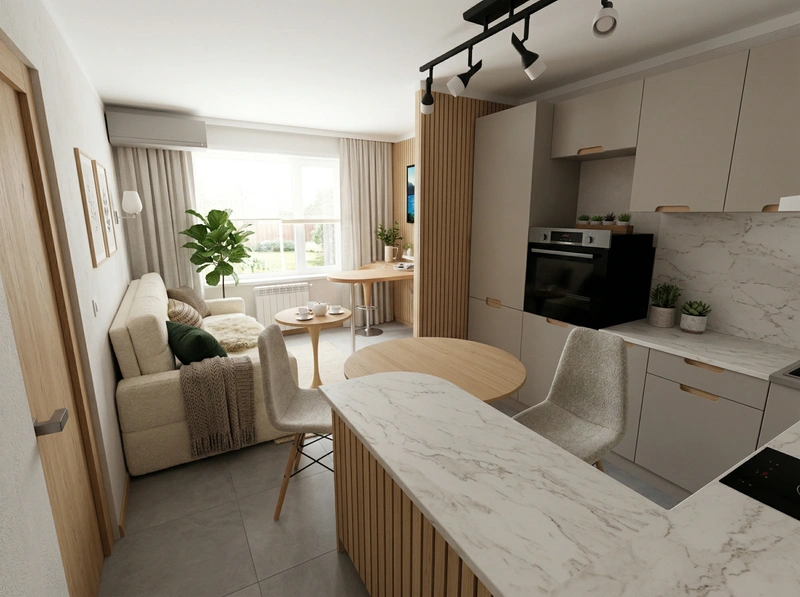 Дизайн кухни в стиле Хюгге — фото интерьера от нейросети RoomGPT