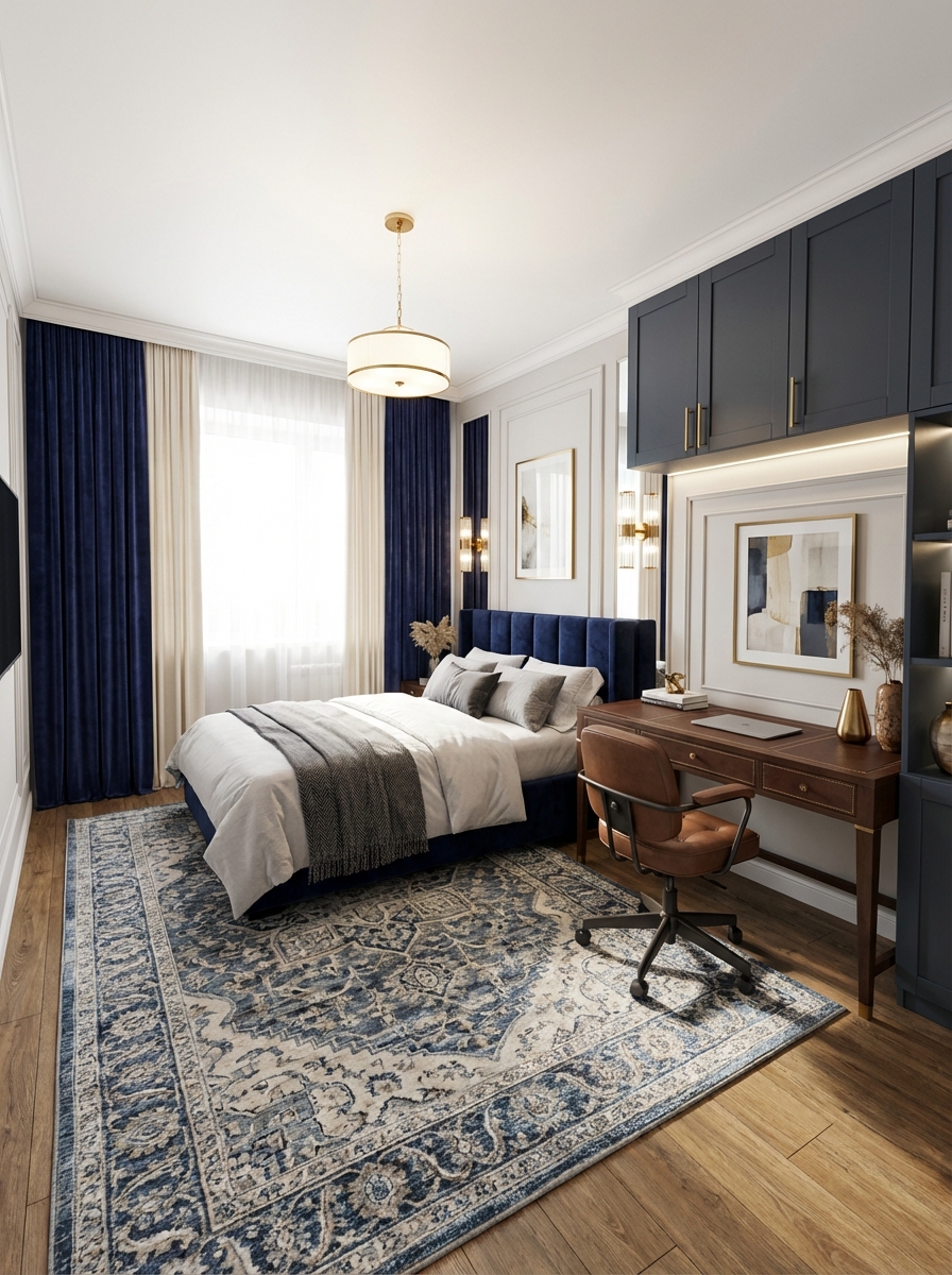 Дизайн спальни в стиле Британский — фото интерьера от нейросети RoomGPT