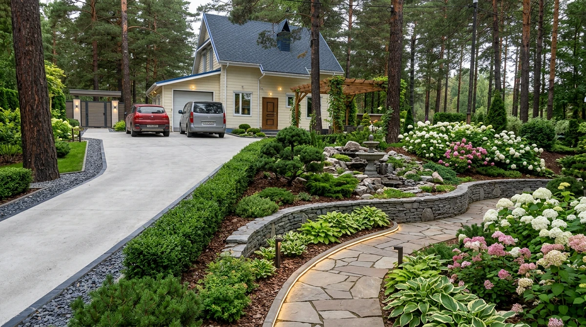 Дизайн участка в стиле Русская усадьба — фото участка от нейросети RoomGPT