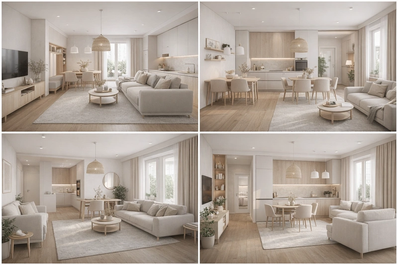 Дизайн гостиной в стиле Сканди — фото интерьера от нейросети RoomGPT