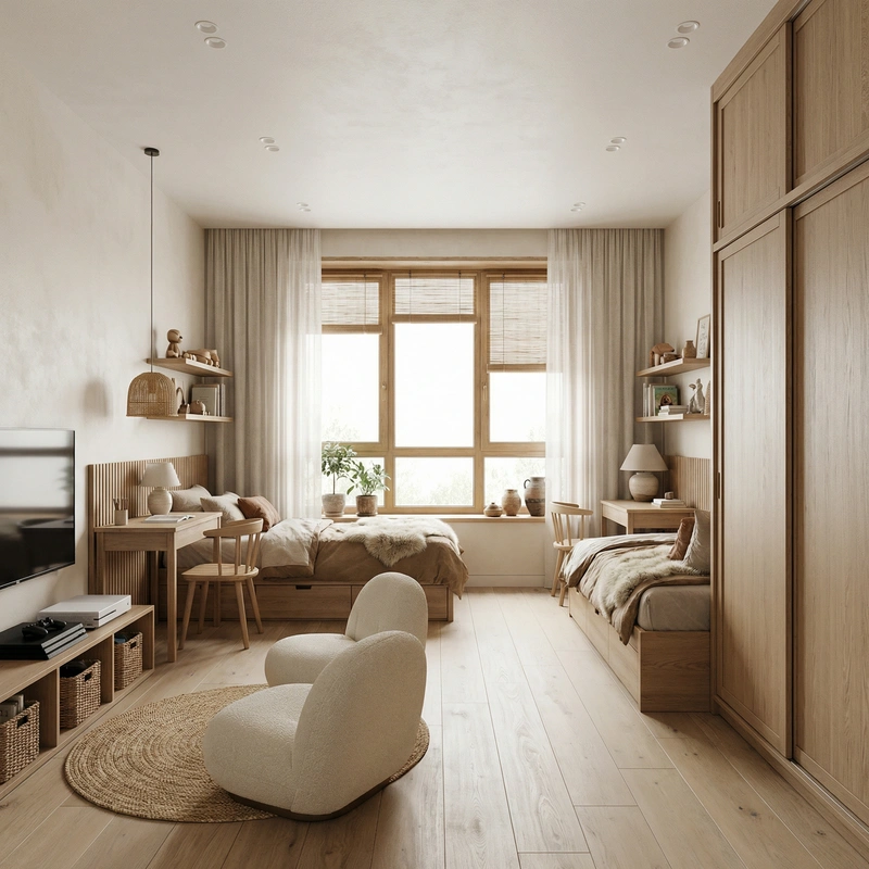 Дизайн детской в стиле Japandi — фото интерьера от нейросети RoomGPT