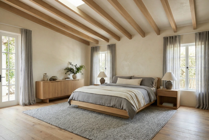 Дизайн спальни в стиле Japandi — фото интерьера от нейросети RoomGPT