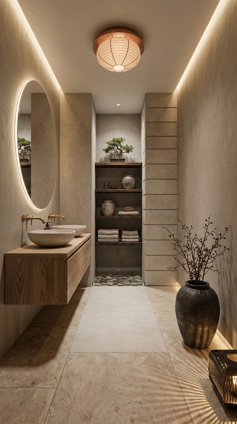 Дизайн ванной в стиле Japandi — фото интерьера от нейросети RoomGPT