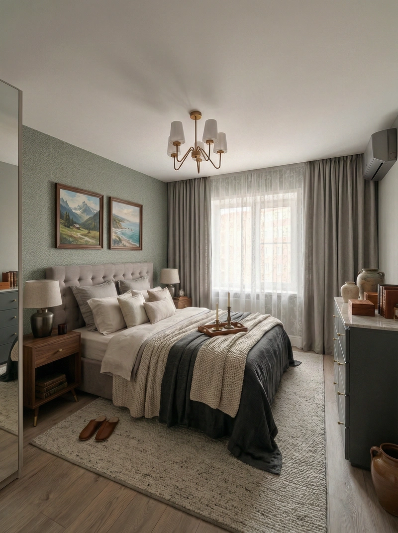 Дизайн интерьера в стиле Контемпорари — Спальня от нейросети RoomGPT