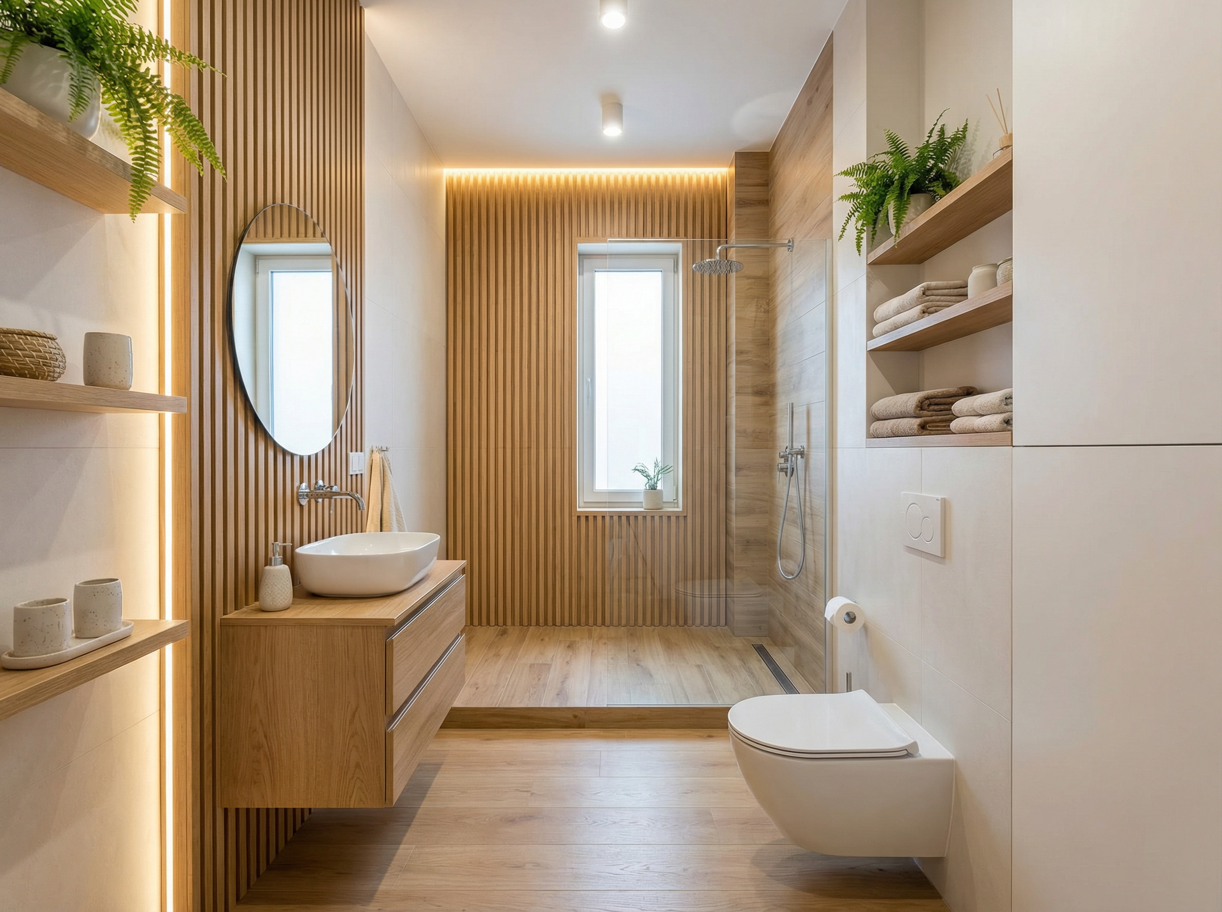 Дизайн ванной в стиле Хюгге — фото интерьера от нейросети RoomGPT