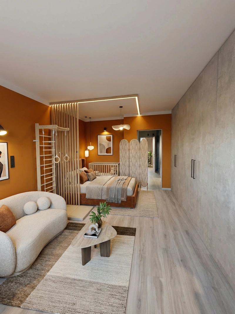 Дизайн спальни в стиле Эклектика — фото интерьера от нейросети RoomGPT