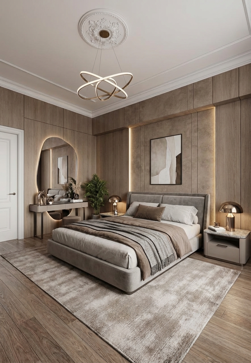 Дизайн спальни в стиле Контемпорари — фото интерьера от нейросети RoomGPT