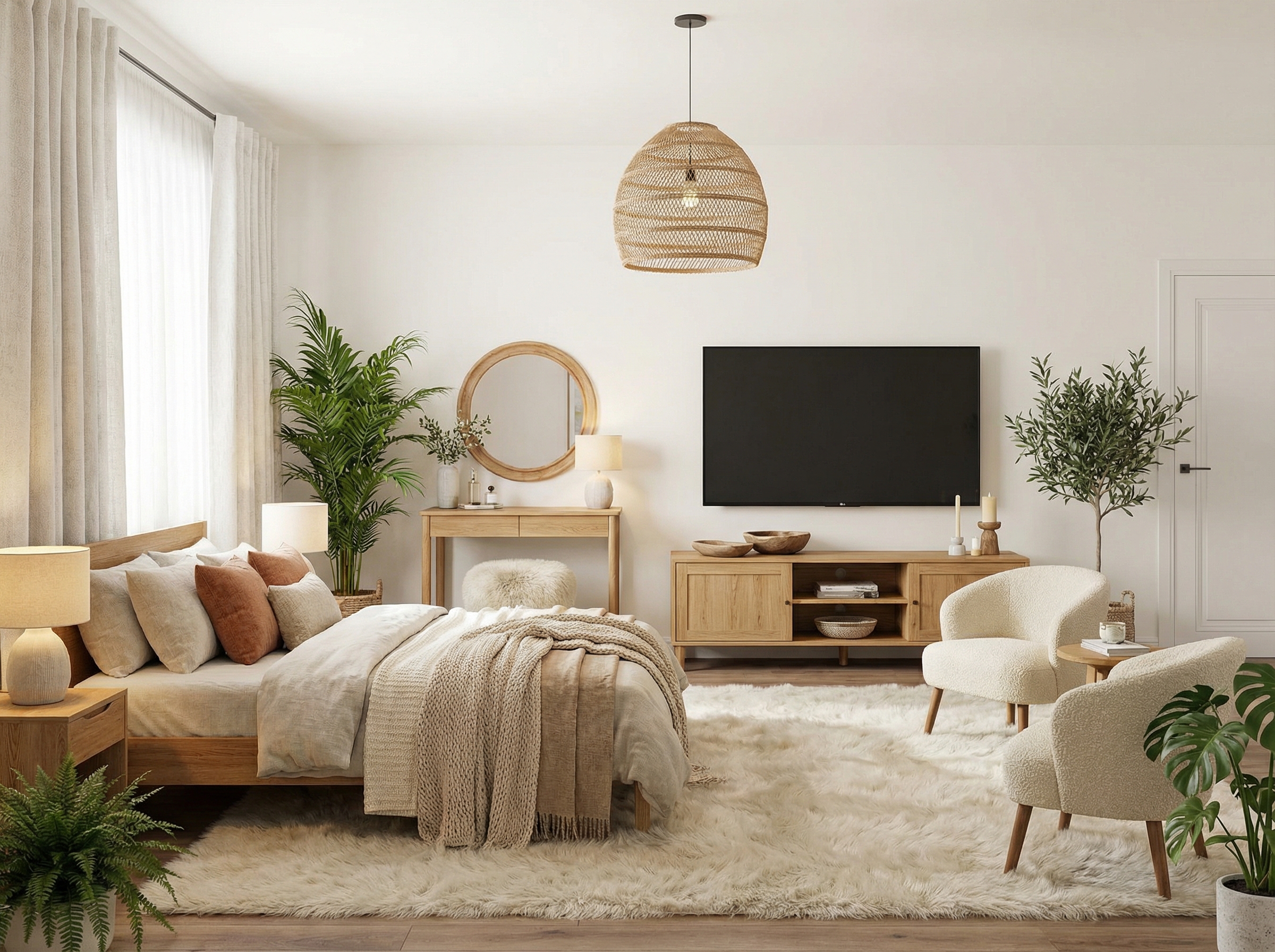 Дизайн спальни в стиле Хюгге — фото интерьера от нейросети RoomGPT