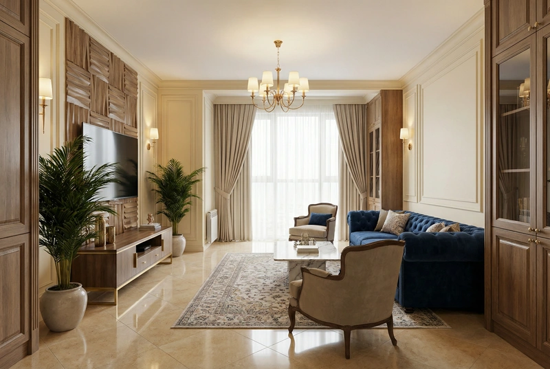 Дизайн интерьера в стиле Классика — Гостиная от нейросети RoomGPT