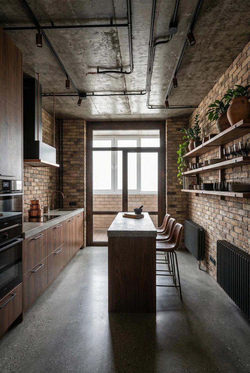 Дизайн кухни в стиле Лофт — фото интерьера от нейросети RoomGPT