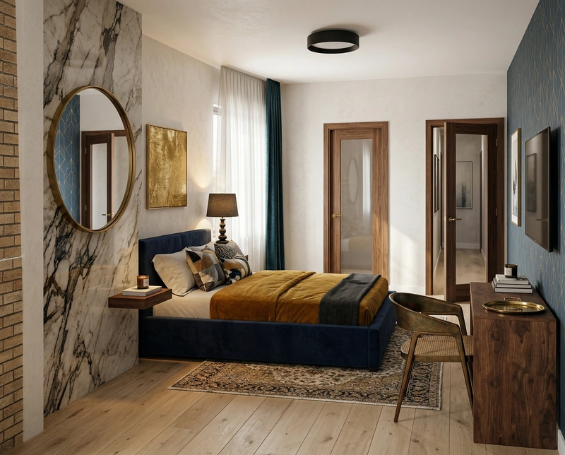 Дизайн спальни в стиле Эклектика — фото интерьера от нейросети RoomGPT