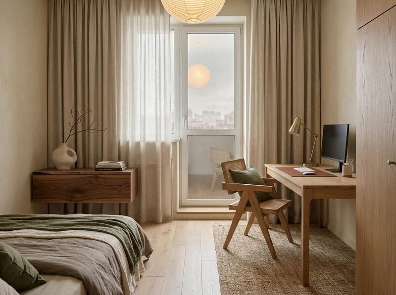 Дизайн гостиной в стиле Japandi — фото интерьера от нейросети RoomGPT