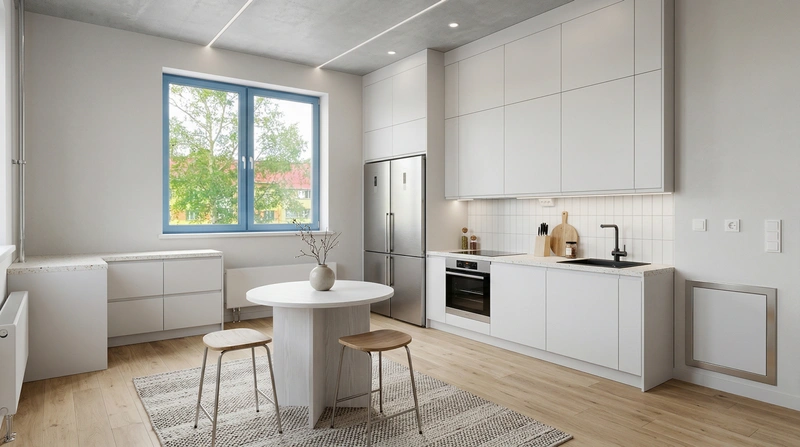 Дизайн кухни в стиле Сканди — фото интерьера от нейросети RoomGPT