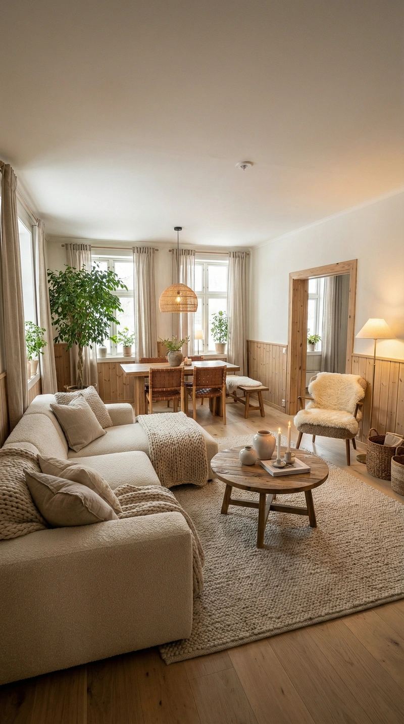 Дизайн интерьера в стиле Хюгге — Гостиная от нейросети RoomGPT