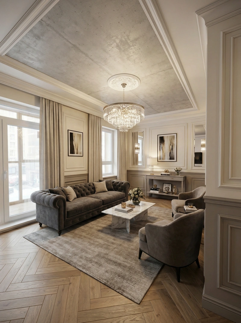 Дизайн интерьера в стиле Классика — Гостиная от нейросети RoomGPT