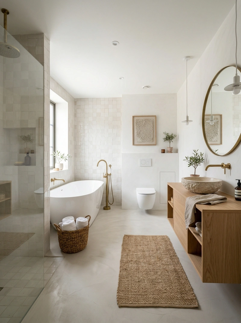 Дизайн ванной в стиле Сканди — фото интерьера от нейросети RoomGPT