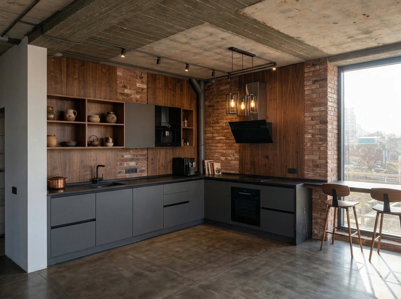 Дизайн кухни в стиле Лофт — фото интерьера от нейросети RoomGPT