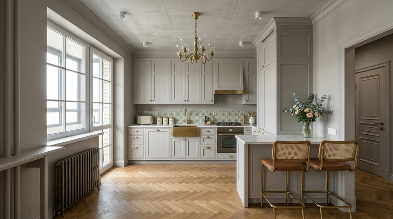 Дизайн интерьера в стиле Классика — Кухня от нейросети RoomGPT