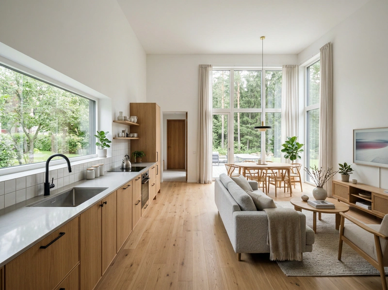 Дизайн гостиной в стиле Сканди — фото интерьера от нейросети RoomGPT