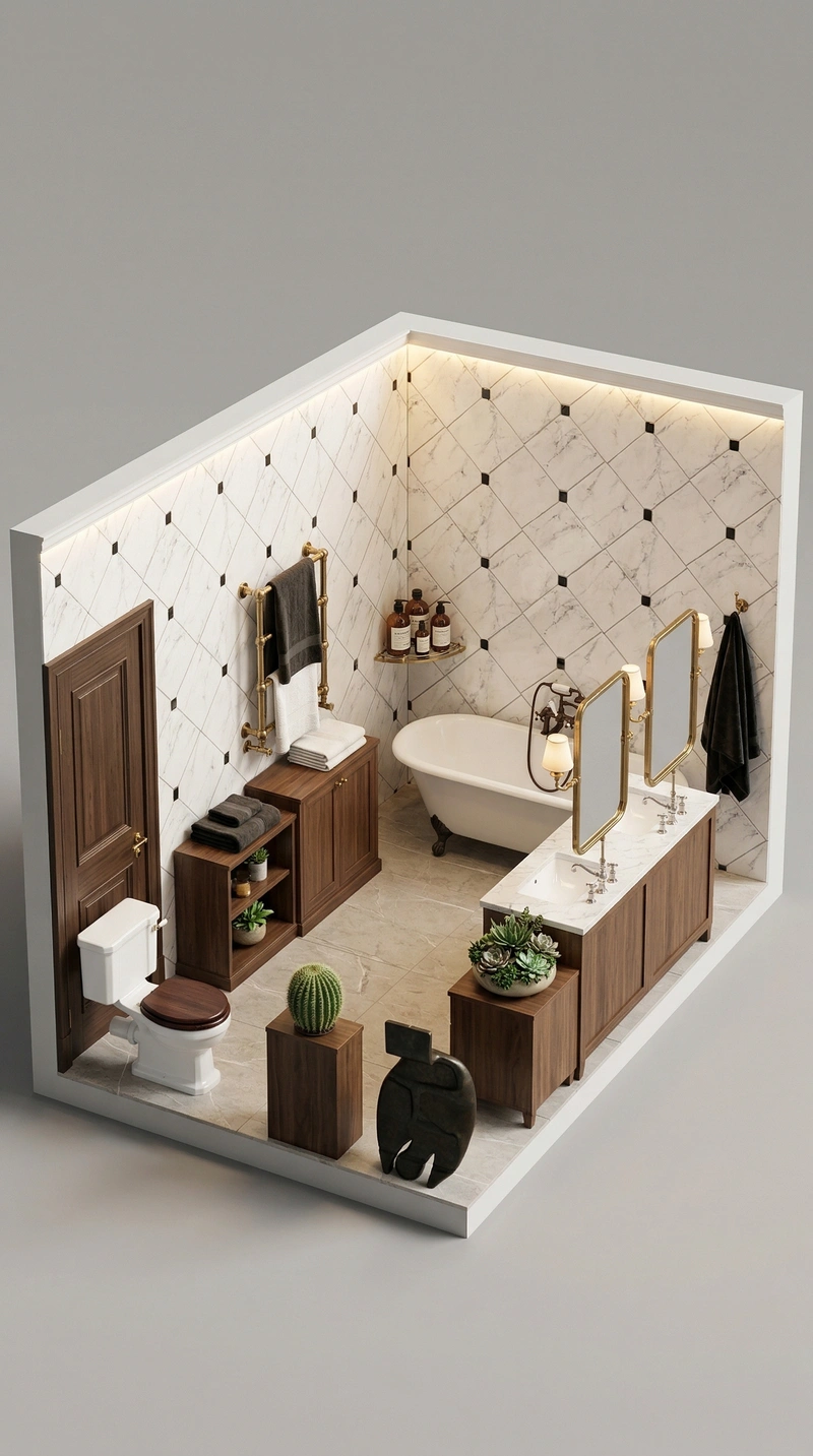 Дизайн ванной в стиле Классика — фото интерьера от нейросети RoomGPT