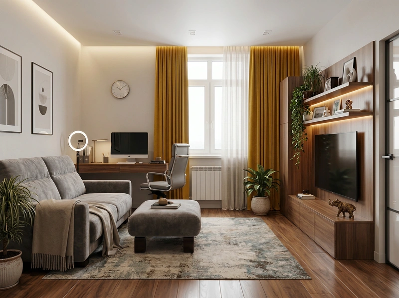 Дизайн интерьера в стиле Контемпорари — Гостиная от нейросети RoomGPT