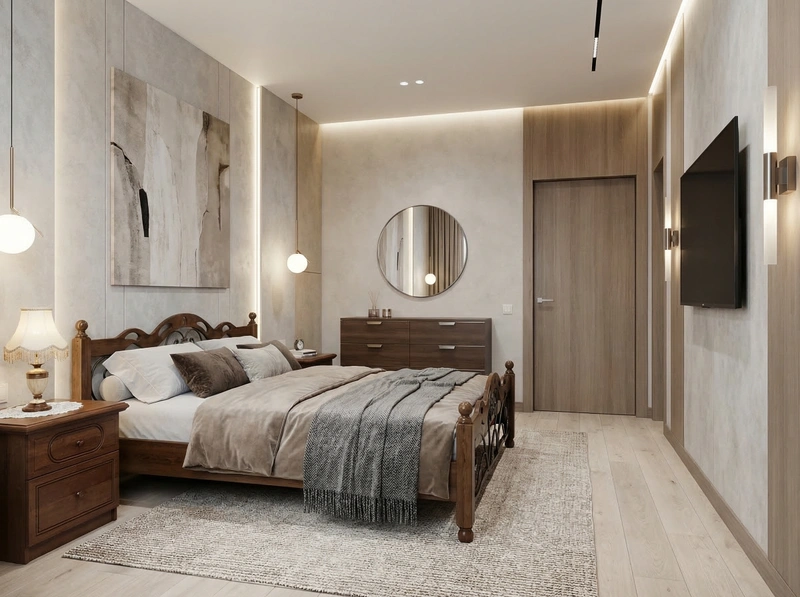 Дизайн спальни в стиле Контемпорари — фото интерьера от нейросети RoomGPT