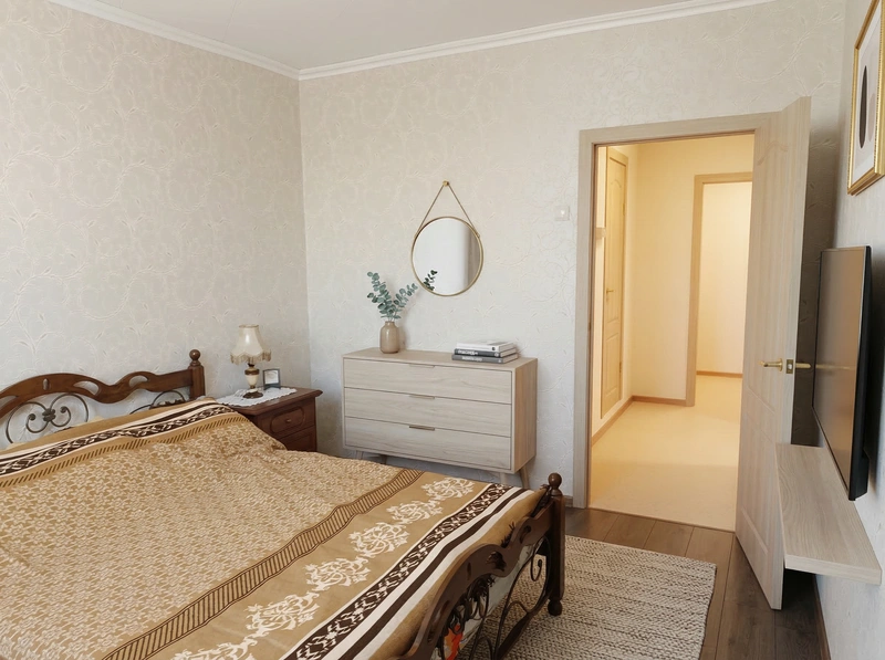 Дизайн спальни в стиле Сканди — фото интерьера от нейросети RoomGPT