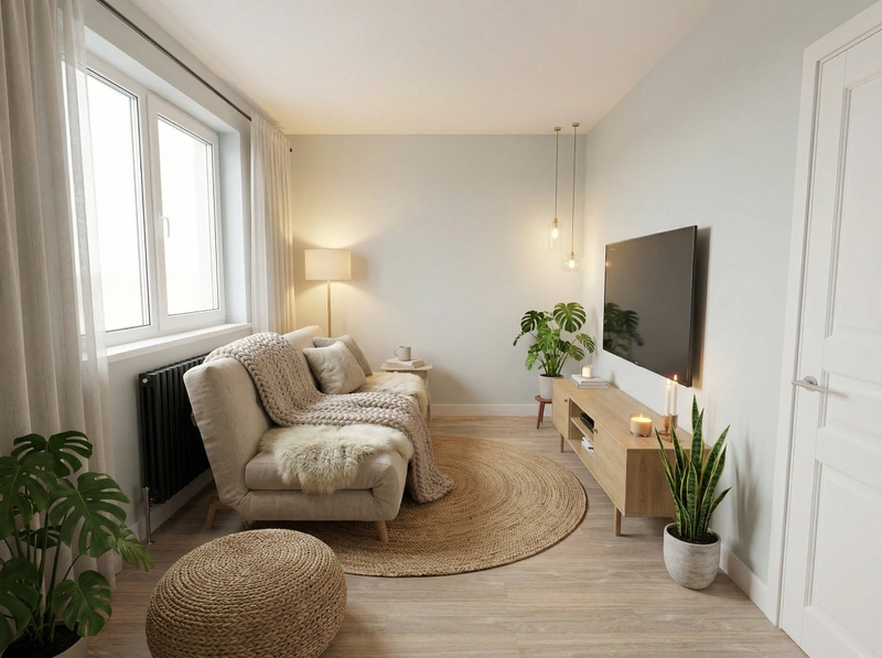 Дизайн интерьера в стиле Хюгге — Гостиная от нейросети RoomGPT