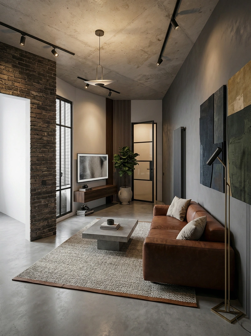 Дизайн гостиной в стиле Лофт — фото интерьера от нейросети RoomGPT
