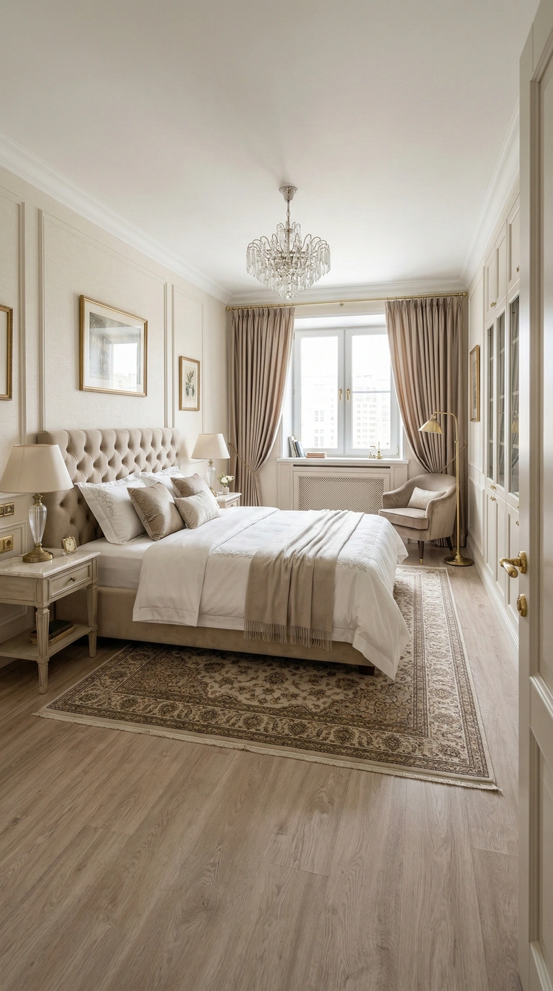 Дизайн спальни в стиле Классика — фото интерьера от нейросети RoomGPT