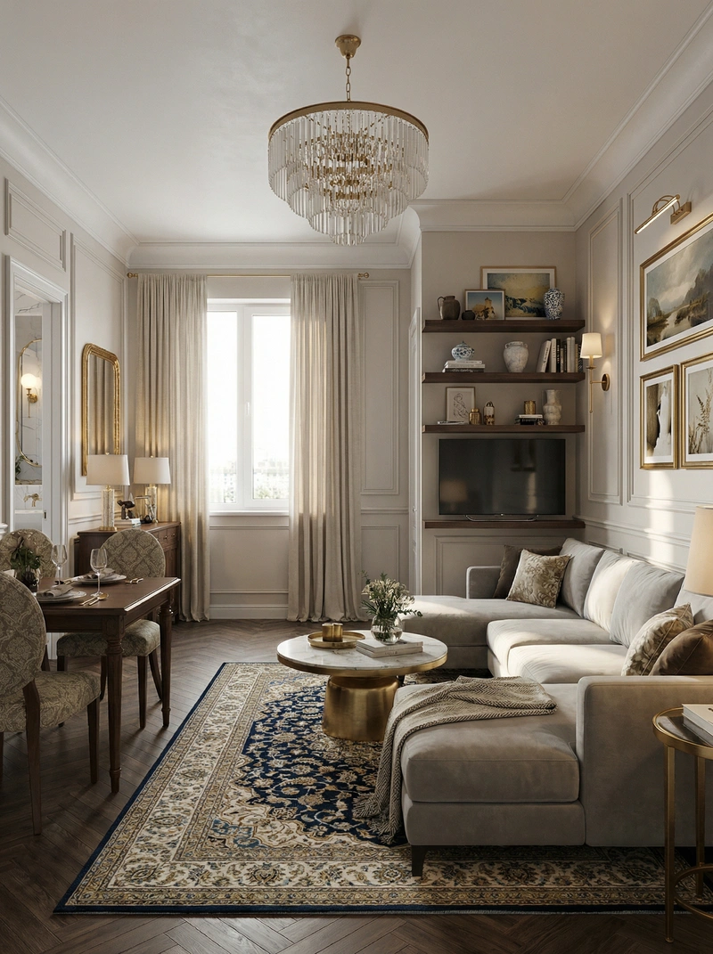 Дизайн интерьера в стиле Классика — Гостиная от нейросети RoomGPT