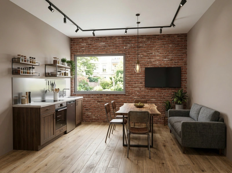 Дизайн кухни в стиле Лофт — фото интерьера от нейросети RoomGPT