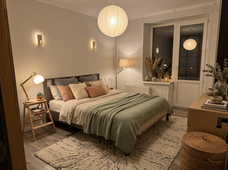 Дизайн спальни в стиле Хюгге — фото интерьера от нейросети RoomGPT