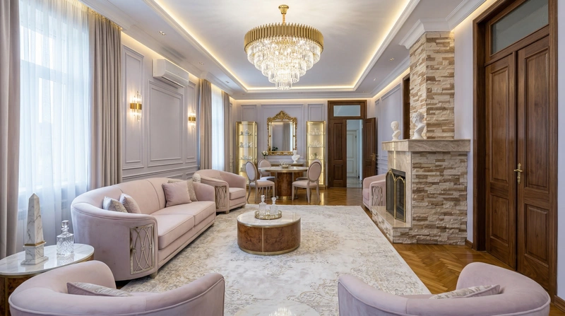 Дизайн гостиной в стиле Неоклассика — фото интерьера от нейросети RoomGPT