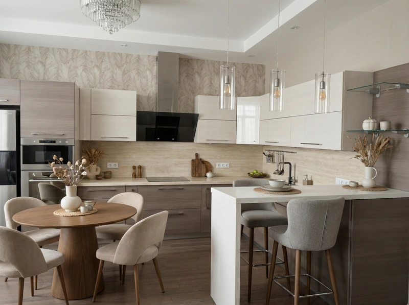 Дизайн кухни в стиле Japandi — фото интерьера от нейросети RoomGPT