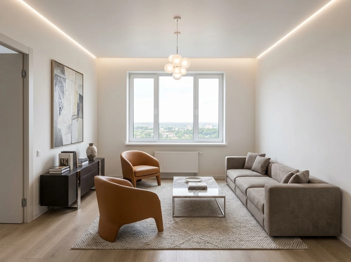 Дизайн гостиной в стиле Контемпорари — фото интерьера от нейросети RoomGPT