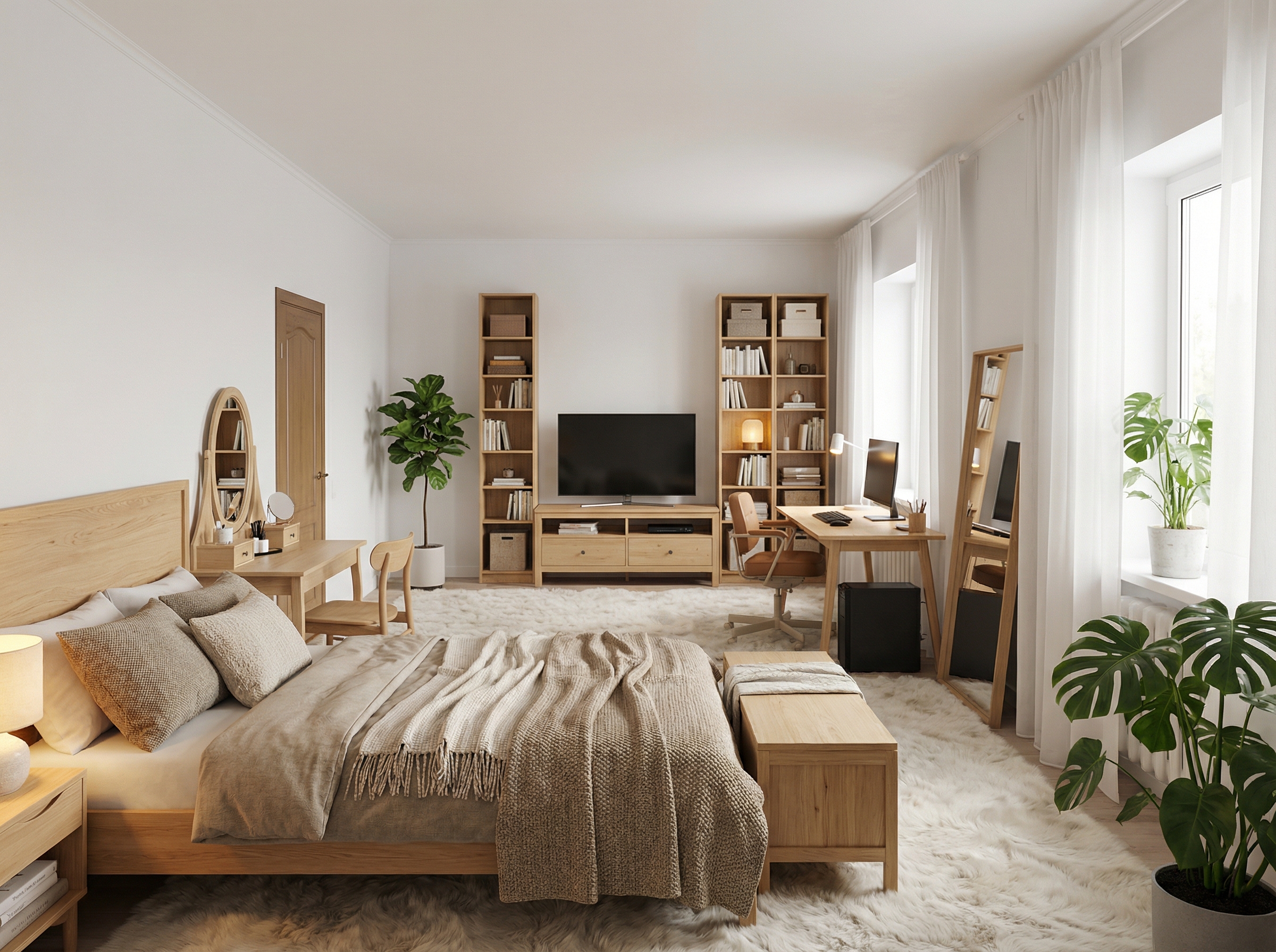 Дизайн спальни в стиле Хюгге — фото интерьера от нейросети RoomGPT